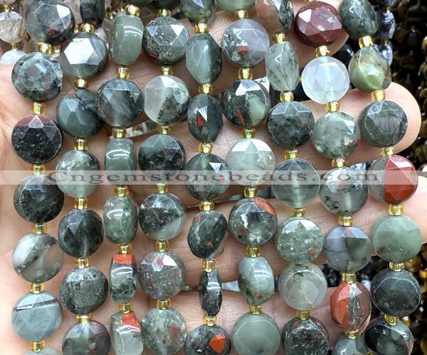 CCB2147 15 inches 10mm faceted coin blood jasper beads