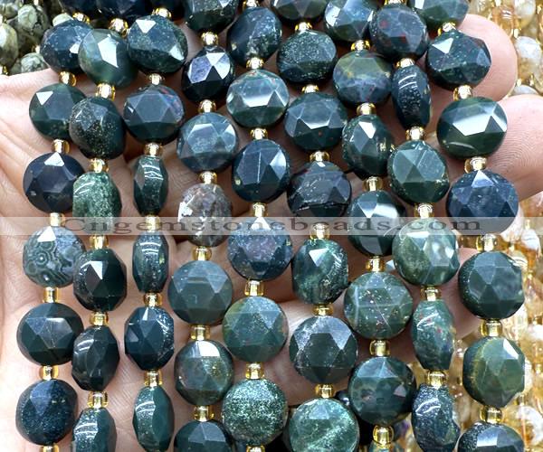 CCB2148 15 inches 10mm faceted coin Indian blood jasper beads
