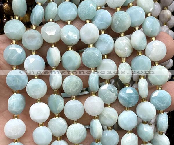 CCB2181 15 inches 10mm faceted coin amazonite beads wholesale
