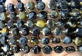CCB2199 15 inches 10mm faceted coin yellow & blue tiger eye beads