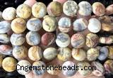 CCB2266 15 inches 15mm flat round matte yellow crazy lace agate beads