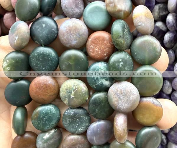 CCB2267 15 inches 15mm flat round matte Indian agate beads