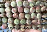 CCB2273 15 inches 15mm flat round matte unakite beads wholesale