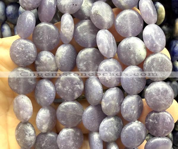 CCB2277 15 inches 15mm flat round matte lepidolite beads wholesale