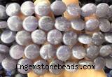 CCB2277 15 inches 15mm flat round matte lepidolite beads wholesale