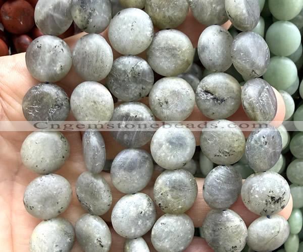 CCB2278 15 inches 15mm flat round matte labradorite beads wholesale