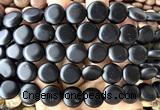 CCB2281 15 inches 15mm flat round matte black obsidian beads