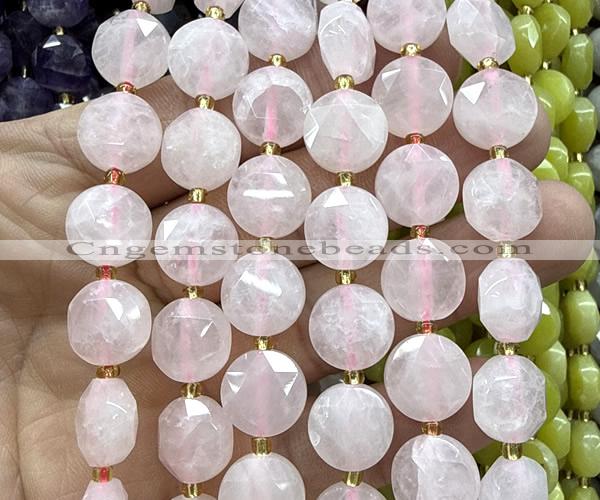 CCB2301 15 inches 12mm faceted coin rose quartz beads