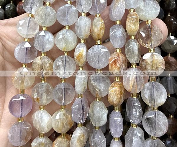 CCB2307 15 inches 12mm faceted coin purple phantom quartz beads