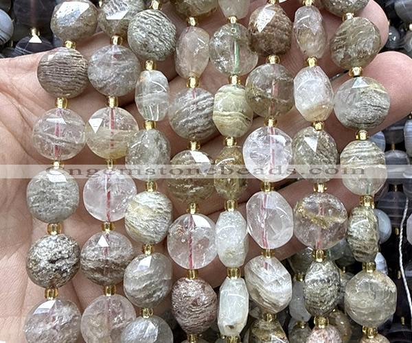 CCB2308 15 inches 12mm faceted coin phantom quartz beads