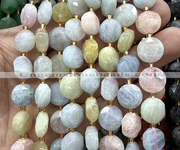 CCB2314 15 inches 12mm faceted coin morganite gemstone beads