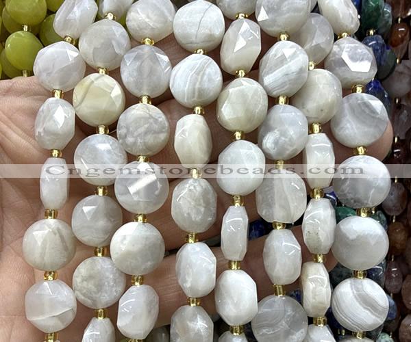CCB2316 15 inches 12mm faceted coin white crazy lace agate beads
