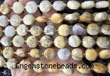 CCB2317 15 inches 12mm faceted coin yellow crazy lace agate beads