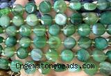 CCB2322 15 inches 12mm faceted coin green banded agate beads