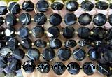 CCB2324 15 inches 12mm faceted coin black banded agate beads