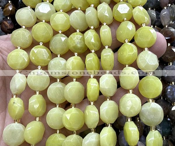 CCB2330 15 inches 12mm faceted coin lemon jade beads