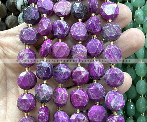 CCB2332 15 inches 12mm faceted coin dyed jade beads