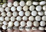 CCB2335 15 inches 12mm faceted coin white fossil jasper beads