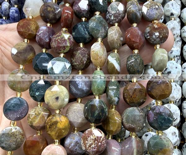 CCB2344 15 inches 12mm faceted coin ocean jasper beads