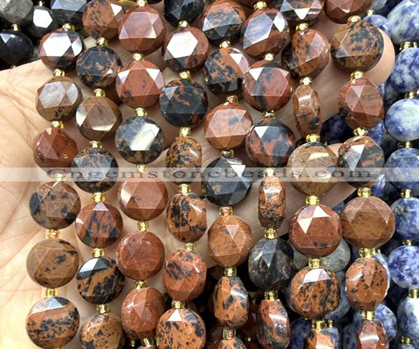 CCB2352 15 inches 12mm faceted coin mahogany obsidian beads