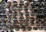 CCB2354 15 inches 12mm faceted coin ice black obsidian beads