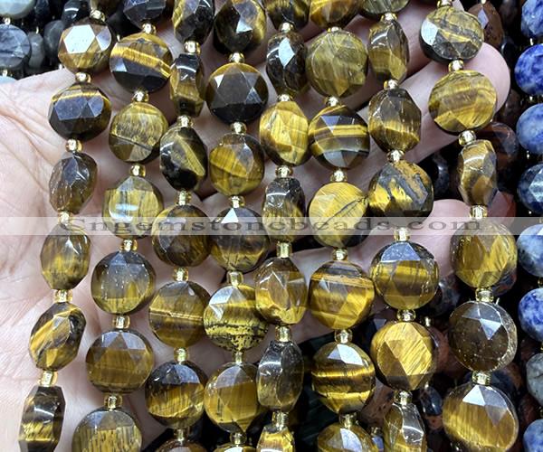 CCB2361 15 inches 12mm faceted coin yellow tiger eye beads
