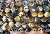 CCB2363 15 inches 12mm faceted coin golden & blue tiger eye beads
