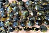 CCB2364 15 inches 12mm faceted coin yellow & blue tiger eye beads