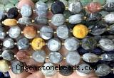 CCB2367 15 inches 12mm faceted coin eagle eye jasper beads