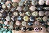 CCB2368 15 inches 12mm faceted coin rhodonite gemstone beads