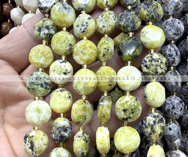 CCB2371 15 inches 12mm faceted coin yellow turquoise beads