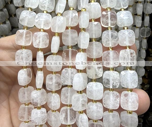 CCB2400 15 inches 10mm faceted square Angolan white quartz beads