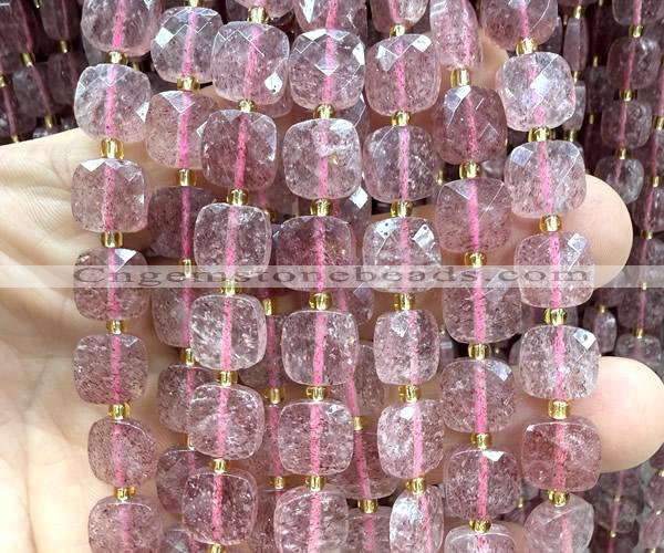 CCB2402 15 inches 10mm faceted square strawberry quartz beads