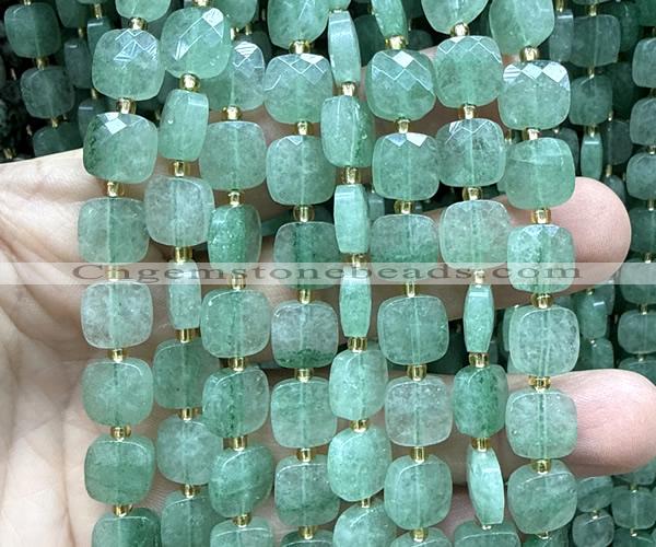 CCB2403 15 inches 10mm faceted square green strawberry quartz beads
