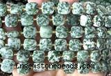 CCB2404 15 inches 10mm faceted square green spot stone beads