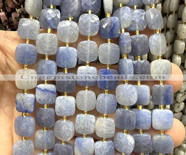 CCB2406 15 inches 10mm faceted square blue aventurine jade beads