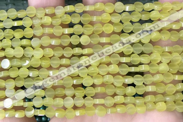 CCB514 15.5 inches 4mm coin lemon jade beads wholesale