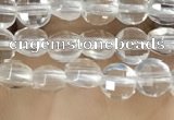 CCB530 15.5 inches 4mm faceted coin white crystal beads