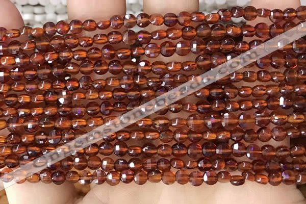 CCB536 15.5 inches 4mm faceted coin orange garnet beads wholesale