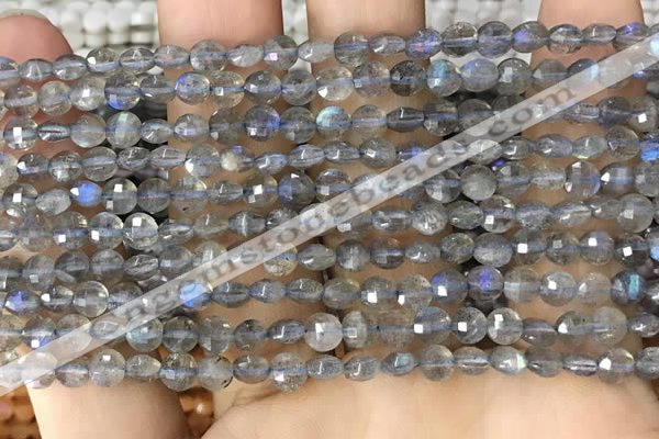 CCB540 15.5 inches 4mm faceted coin labradorite gemstone beads