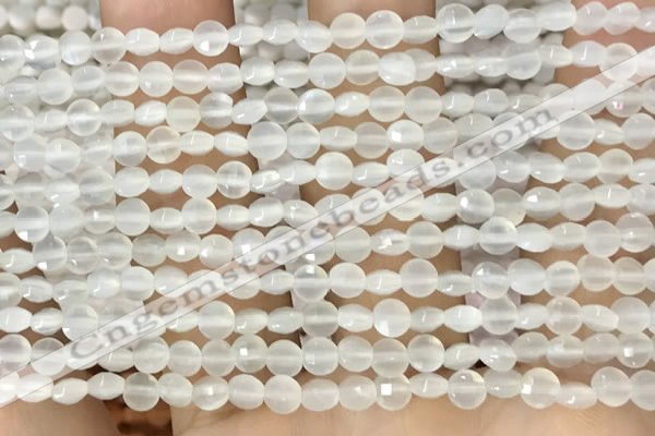 CCB542 15.5 inches 4mm faceted coin white moonstone beads