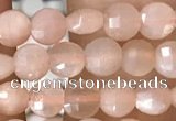 CCB543 15.5 inches 4mm faceted coin peach moonstone beads