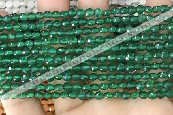 CCB548 15.5 inches 4mm faceted coin green agate beads