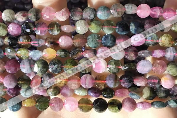 CCB617 15.5 inches 6mm faceted coin tourmaline beads wholesale