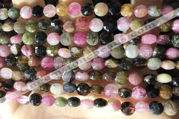 CCB618 15.5 inches 6mm faceted coin tourmaline gemstone beads