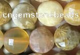 CCB621 15.5 inches 6mm faceted coin fossil coral beads wholesale
