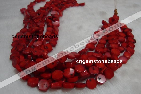 CCB64 15.5 inches 13mm hexagon red coral beads Wholesale