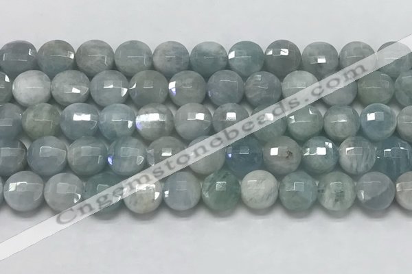 CCB680 15.5 inches 10mm faceted coin aquamarine gemstone beads