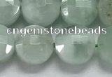 CCB688 15.5 inches 10mm faceted coin green angel skin gemstone beads