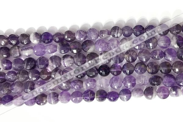 CCB753 15.5 inches 8mm faceted coin dogtooth amethyst beads